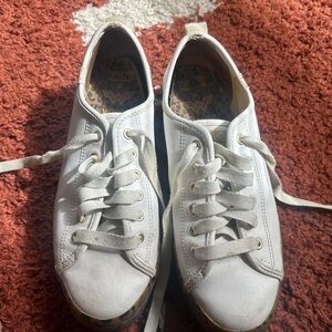 Keds White Low-Top Sneakers with Leopard Insole and Gold Trim